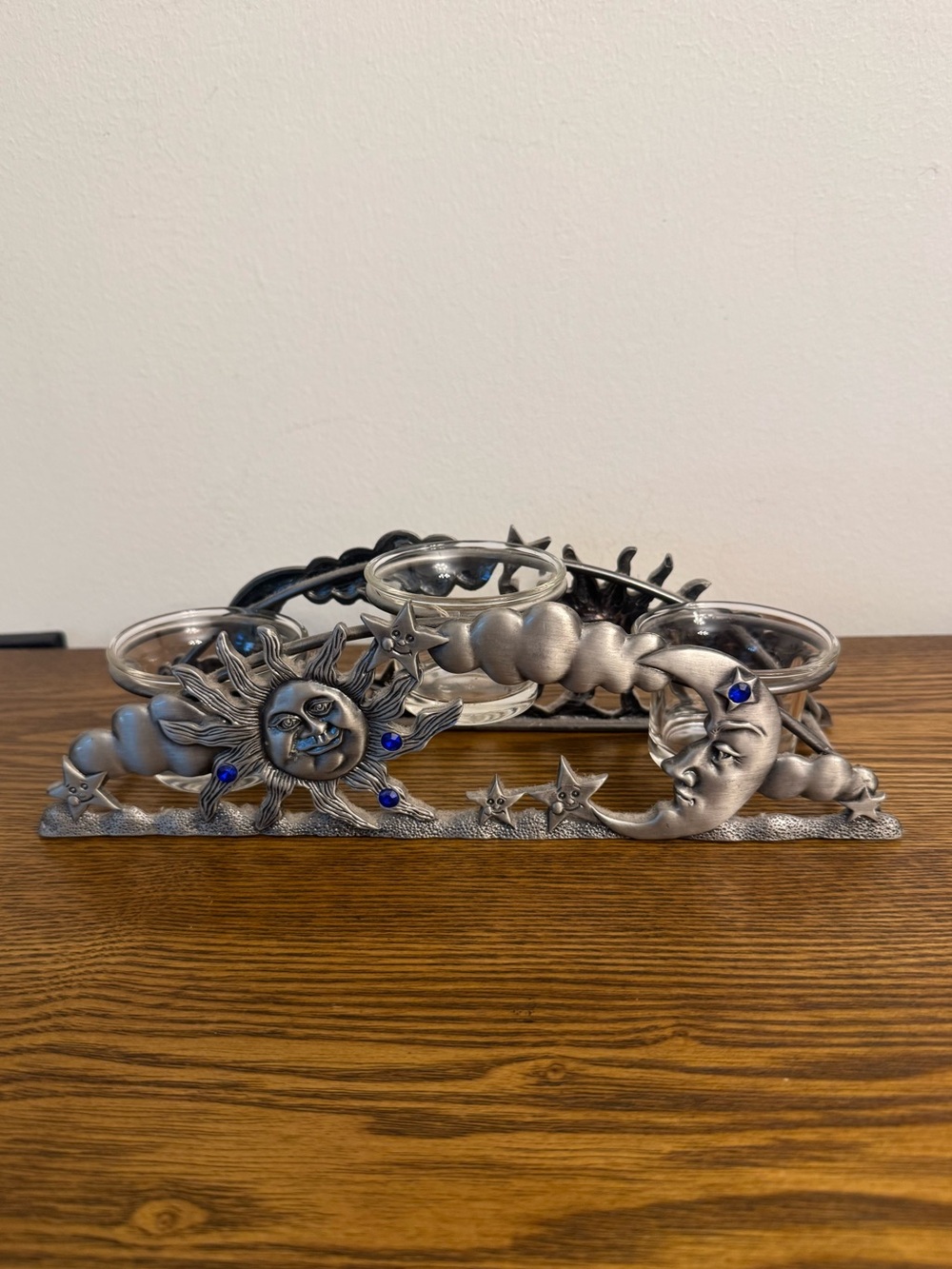 Vintage Spoontiques Pewter Celestial Sun Moon Tea Light Candle Holder EUC